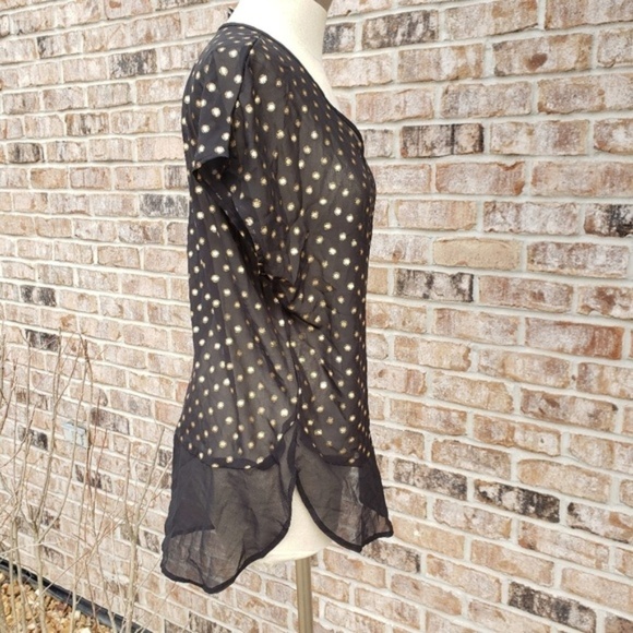 NWT Bobeau Sheer Gold Foil Polka Dots Top M - Picture 2 of 6